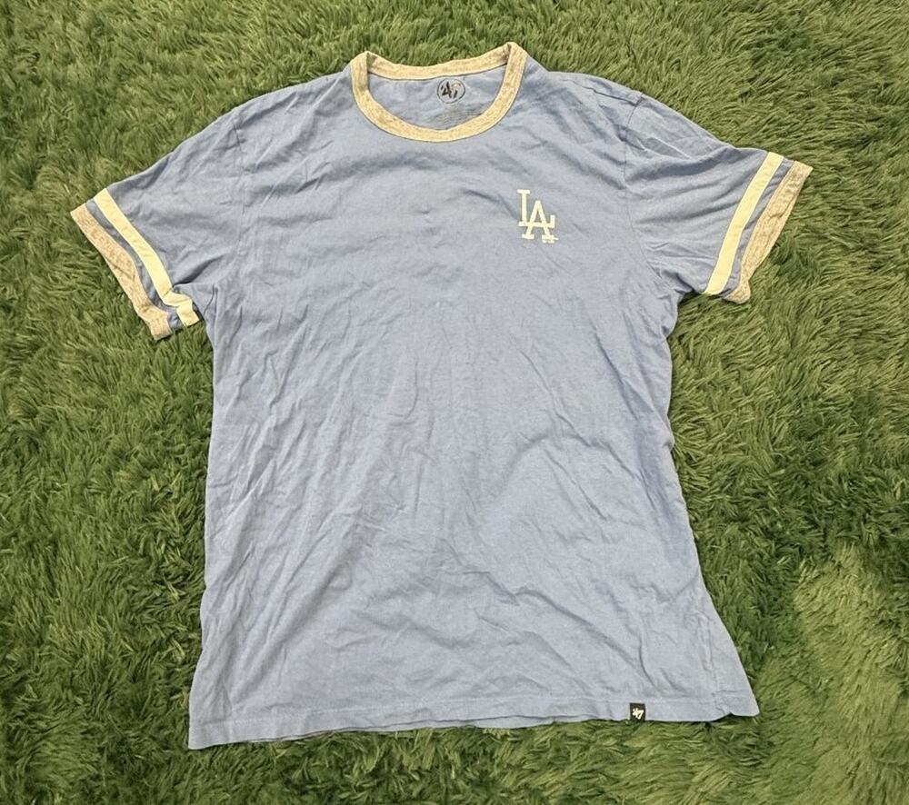 47 Brand Los Angeles Dodgers MLB Ringer T-Shirt Men's XL Light Blue Grey